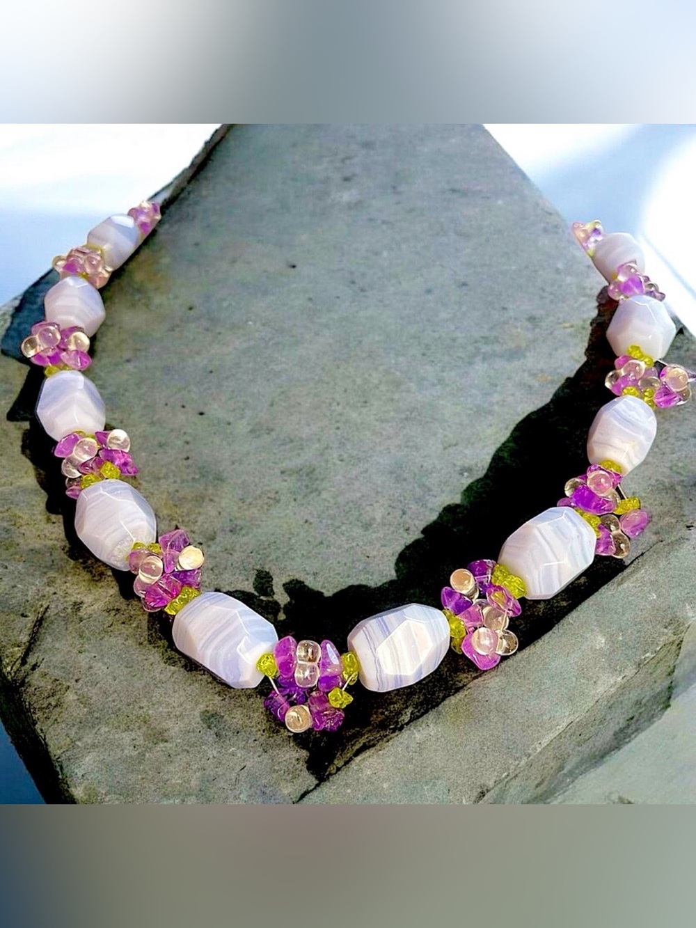 Signed Ross-Simons Chalcedony Multi-Gemstone Sterling Toggle Necklace
